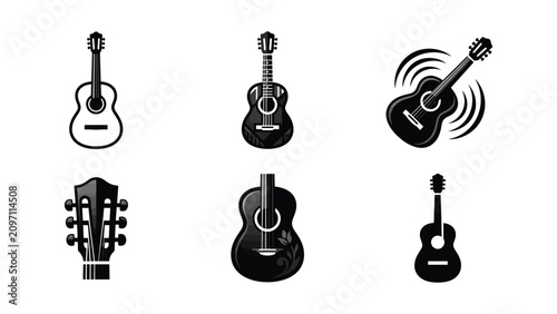 Photography Acoustic Guitar Icons Set