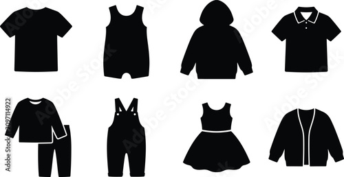 Tableau sur toile Set of baby and children clothing icons featuring kids wear, toddler outfits, dr