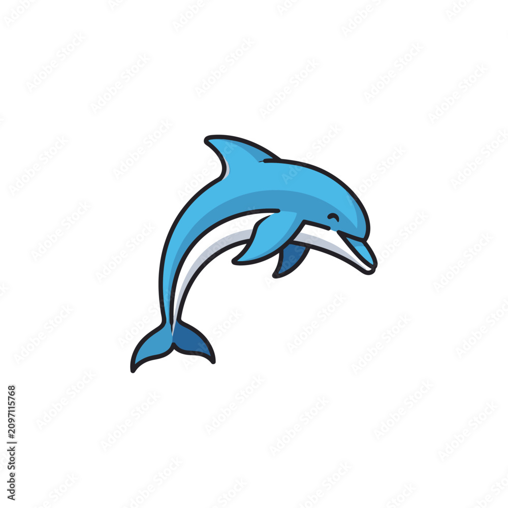 Naklejka premium Cartoon blue dolphin jumping high.