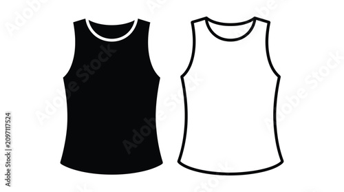 Black and white tank top silhouettes minimalist apparel design for mockups and fashion