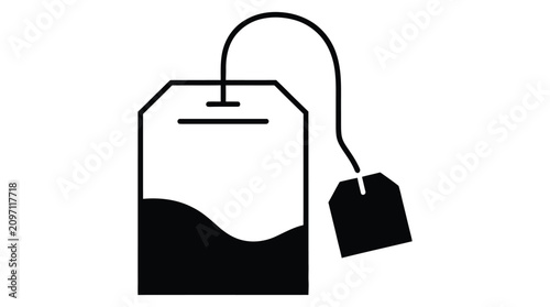 Tea bag silhouette minimalist black and white icon for beverage branding and packaging