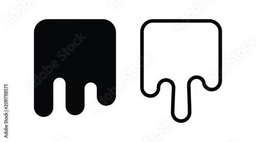 Chocolate drip silhouette icons solid and outline styles for dessert branding