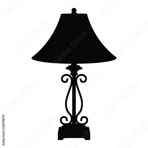 Elegant table lamp silhouette black vector illustration for interior design and decorative projects