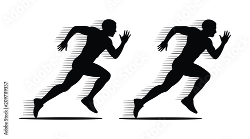 Dynamic running silhouette two athletes in motion with speed lines
