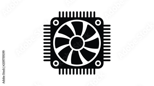 Computer cooling system silhouette cpu cooler with fan and heat sink icon