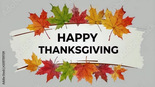 Happy Thanksgiving Greeting with Colorful Autumn Leaves Seasonal Holiday Design