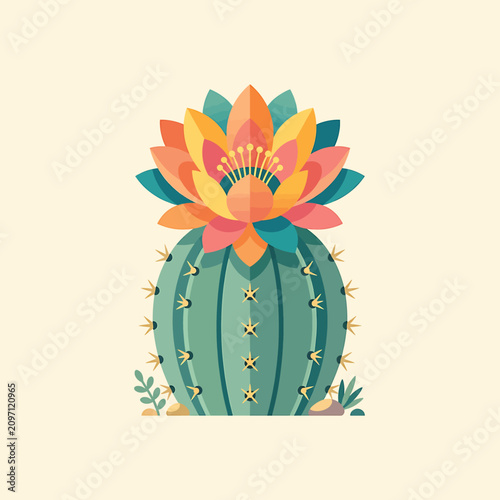 Obraz na płótnie Vibrant Flowering Cactus Plant Illustration.
