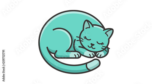 Foto Teal cat sleeping curled up tight.