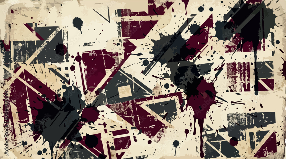 Fototapeta premium Distressed geometric grunge background. Abstract ink splatter texture with dark modern shapes.