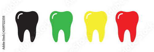 Obraz na płótnie Minimalist tooth icon set in black green yellow and red, dental health vector sy