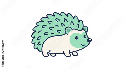 Foto Cute Green Cartoon Hedgehog Character.