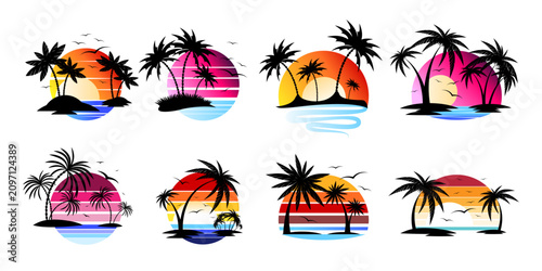 Palm trees and sunsets graphics - vector illustration