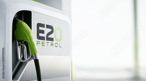 Close Up E20 Ethanol Petrol Fuel Dispenser at Modern Gas Station for Sustainable Transportation and Clean Energy