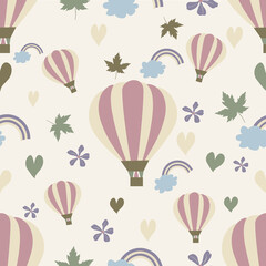 Acrylglasbilder Heißluftballon Niedliche Ballons Regenbogen Pastell Kindermuster  © Nantachat