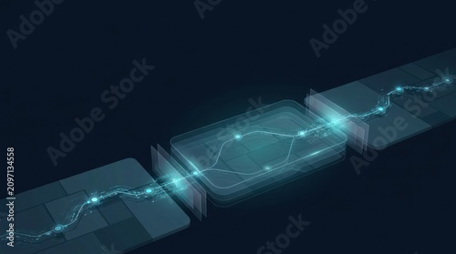 Three Stage Business Continuity Data Flow Rerouted Through a Layered Failover System on a Dark Blue Enterprise Technology Background with Copy Space