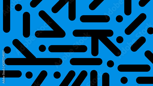 Abstract background with black geometric shapes on a bright blue surface.