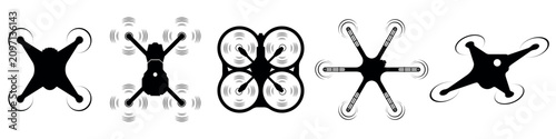 Foto Collection of quadcopter drone icons with different rotor designs and flying effects presented in a clean editable vector style