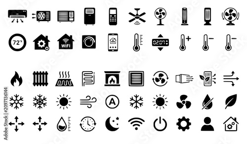 Tableau sur toile HVAC Air Conditioning and Temperature Icon Pack Vector