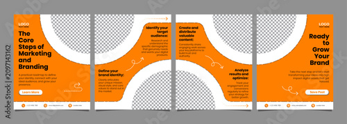 Modern Seamless Carousel Template for Social Media Marketing and Brand Identity Strategy Orange and White, Editable AI file