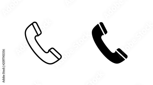Photos Telephone handset linear and solid icon set with telephone