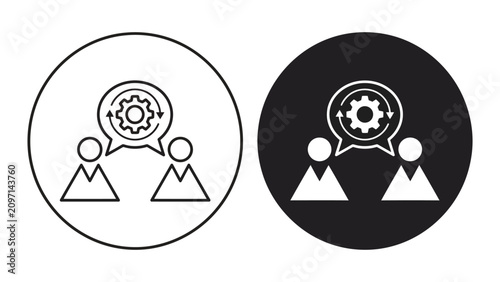 Professional business collaboration and strategic process gear icon set