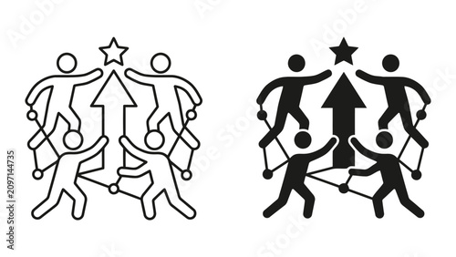 Group collaboration and strategic goal achievement icons with collaboration