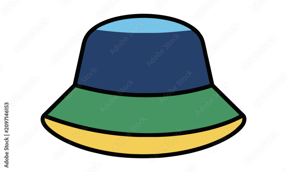 Fototapeta premium Minimalist bucket hat icon with flat colors and clean lines isolated on white background, modern fashion and summer accessory concept