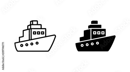 Photos Large passenger ship icon set in linear and solid with transport