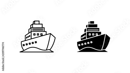 Bild auf Leinwand Passenger ship icon set on waves in linear and solid