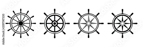 Canvastavla Boat helm steering wheel icons illustrating maritime navigation, sailing, and sh