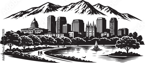 Salt Lake City Mountain Skyline Vector