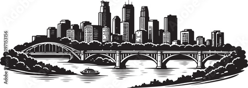 Minneapolis City Skyline Black Illustration