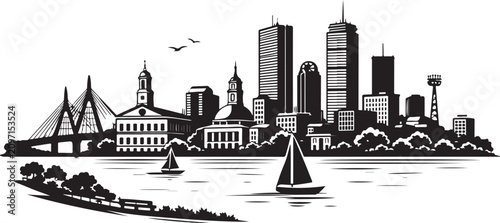 Boston Historic Skyline Silhouette Vector