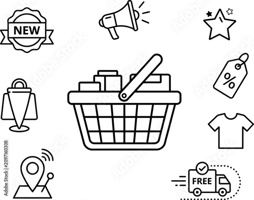 Shopping Ecommerce Outline Icons Vector Bundle Online Store UI Line Icon Set