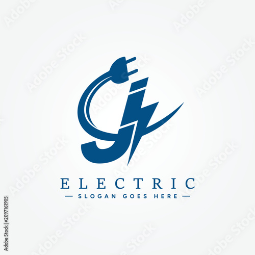 Initial Letter J Electric Power Logo with Plug and Lightning
