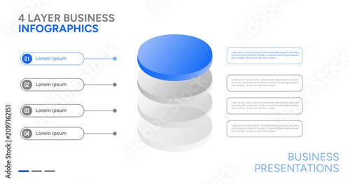 Bild auf Leinwand Isometric 4 Layer Cylinder Stack Infographic Presentation Template for Business