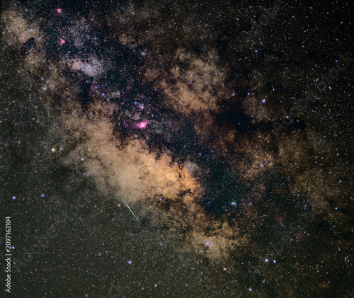 Foto Milky Way center with nebulae, dust clouds and dense star field