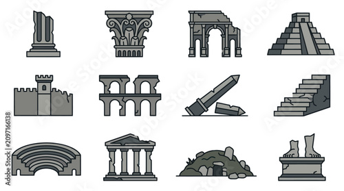 Bild auf Leinwand Various ancient architectural elements icons.