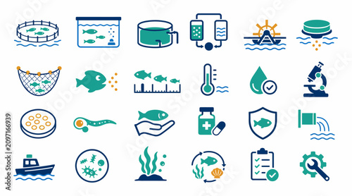 Fotografía Colorful Aquaculture and Marine Science Icons Collection.