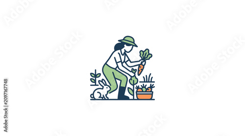 Foto Woman planting a green leafy plant.