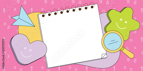 Blank Note Paper with cute notepad element pink background