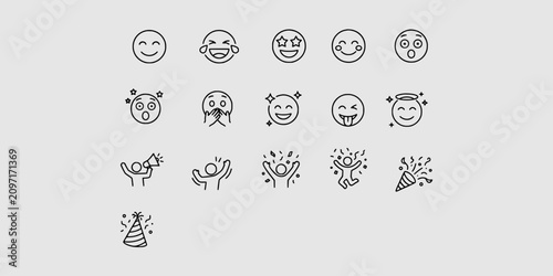 Cuadro en lienzo Icon set collection of expressive emojis and party celebration icons, perfect for social media, digital communication, and fun event designs