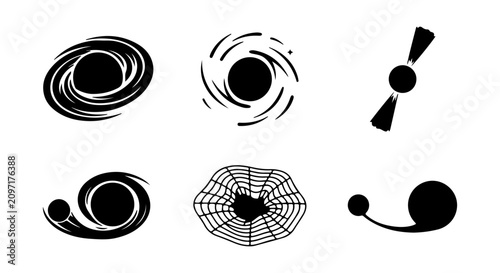 Photos Black Hole Icons, Cosmic Phenomena Vector Set, Gravitational Anomaly Symbols, Sp