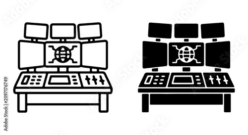 Control Room Monitors, Technology Desk Setup, Digital Network Station, Data Center Workstation
