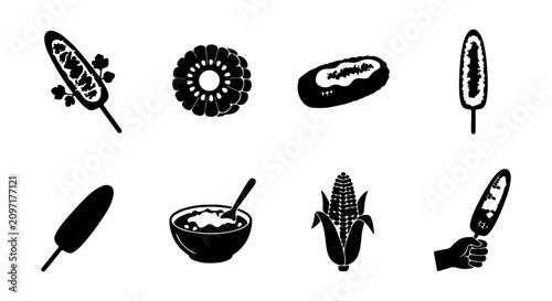 Bild auf Leinwand Corn on the Cob Vector Icons, Maize Food Illustrations, Sweet Corn Graphics, Hea