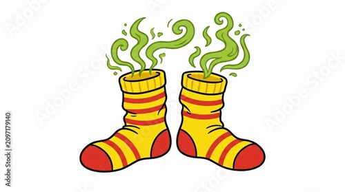 A pair of cartoon socks with green steam coming out of them