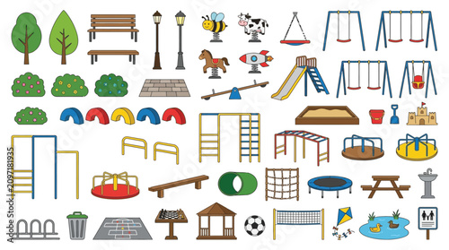 Foto Playground Equipment And Park Elements Colorful Vector Illustration