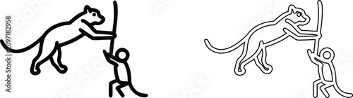 Photography WebMinimalist Line Art Vector Illustration of a Monkey and Cheetah on a Vine