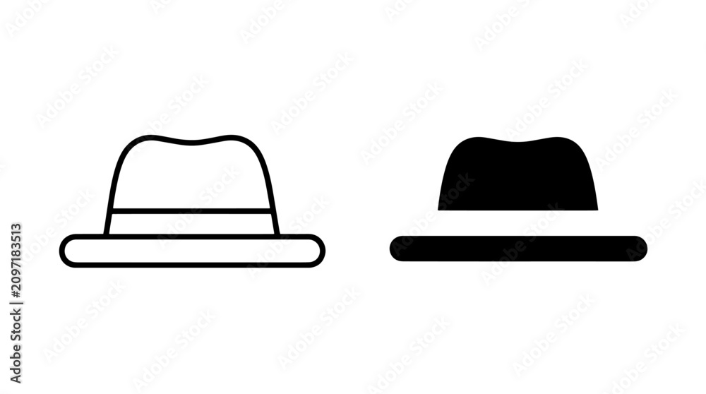 Fototapeta premium Classic fedora hat icon set line and solid with headwear