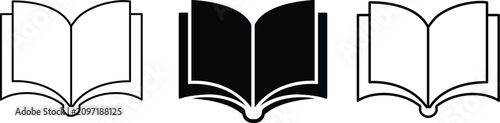 Foto Open book icon set in outline and solid style for education, reading, library an
